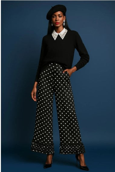 Pantaloni a Vita Alta con Pois