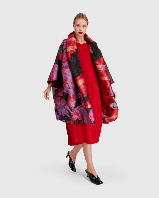 Giacca Spolverino Oversize in Tulle e Jacquard Floreale