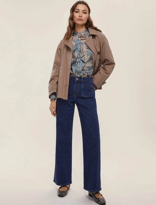 Jeans gamba dritta con tasche applicate - BLU MEDIO