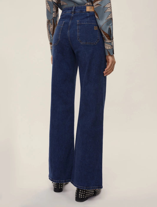 Jeans gamba dritta con tasche applicate - BLU MEDIO