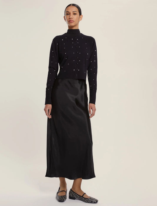 Maglia corta a cardigan in viscosa stretch - NERO o BLU