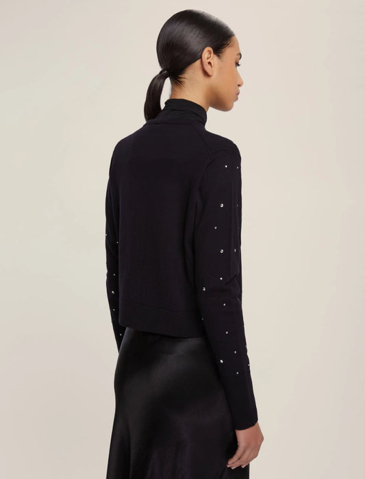 Maglia corta a cardigan in viscosa stretch - NERO o BLU