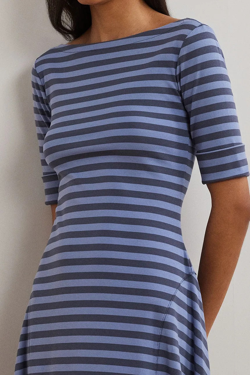 Abito Lungo a Righe in Cotone Stretch