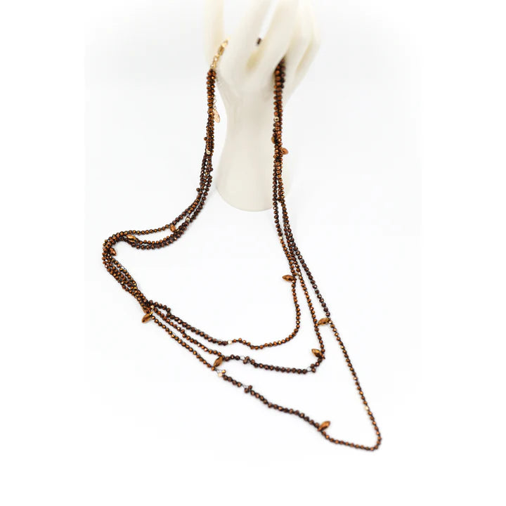 3-strand necklace with crystals - Blue, Champagne, Bronze