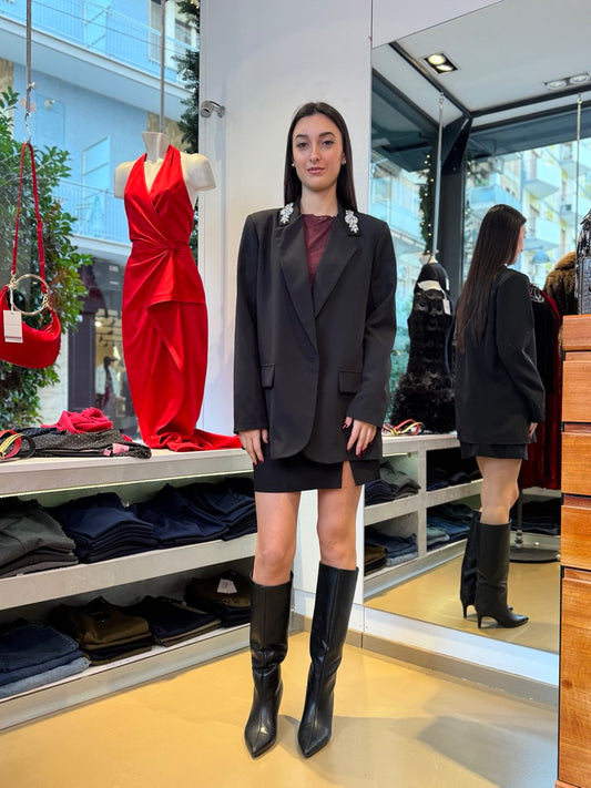 Giacca a Blazer Oversize con Pietre applicate sul collo