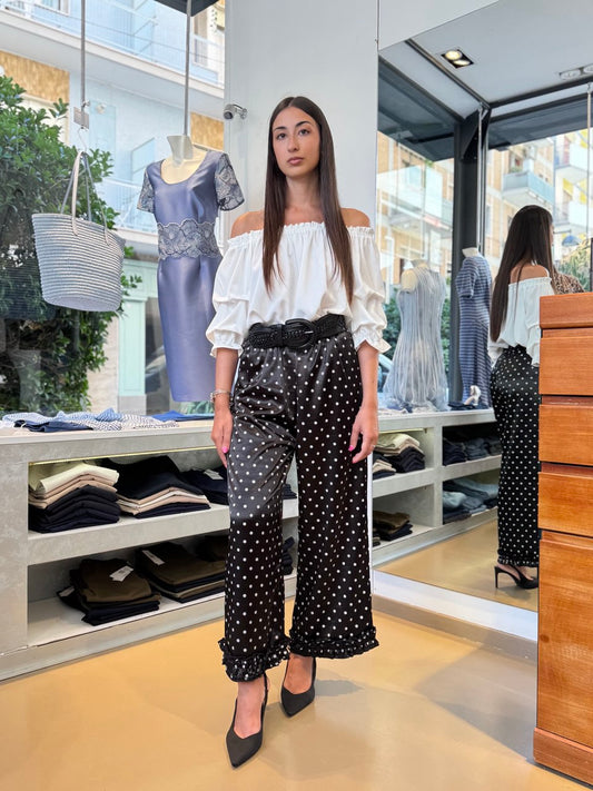 Pantaloni a Vita Alta con Pois