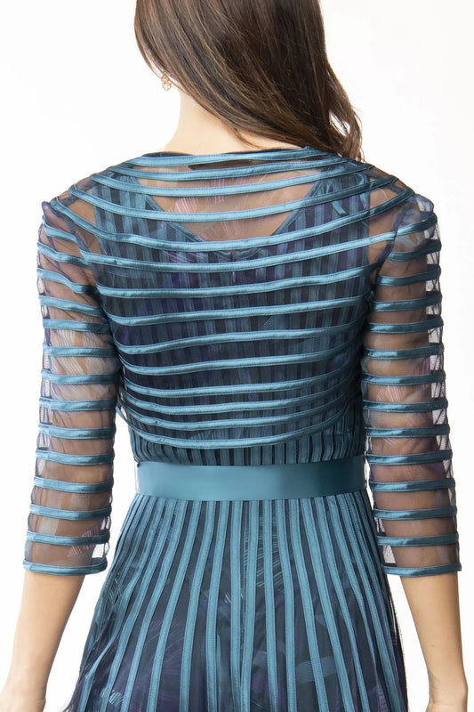 Giacca bolero stampata con fettucce in raso - Ottanio, Corallo, Verde Dorato, Blu, Verde Oliva, Bordeaux, Rosa Cipria