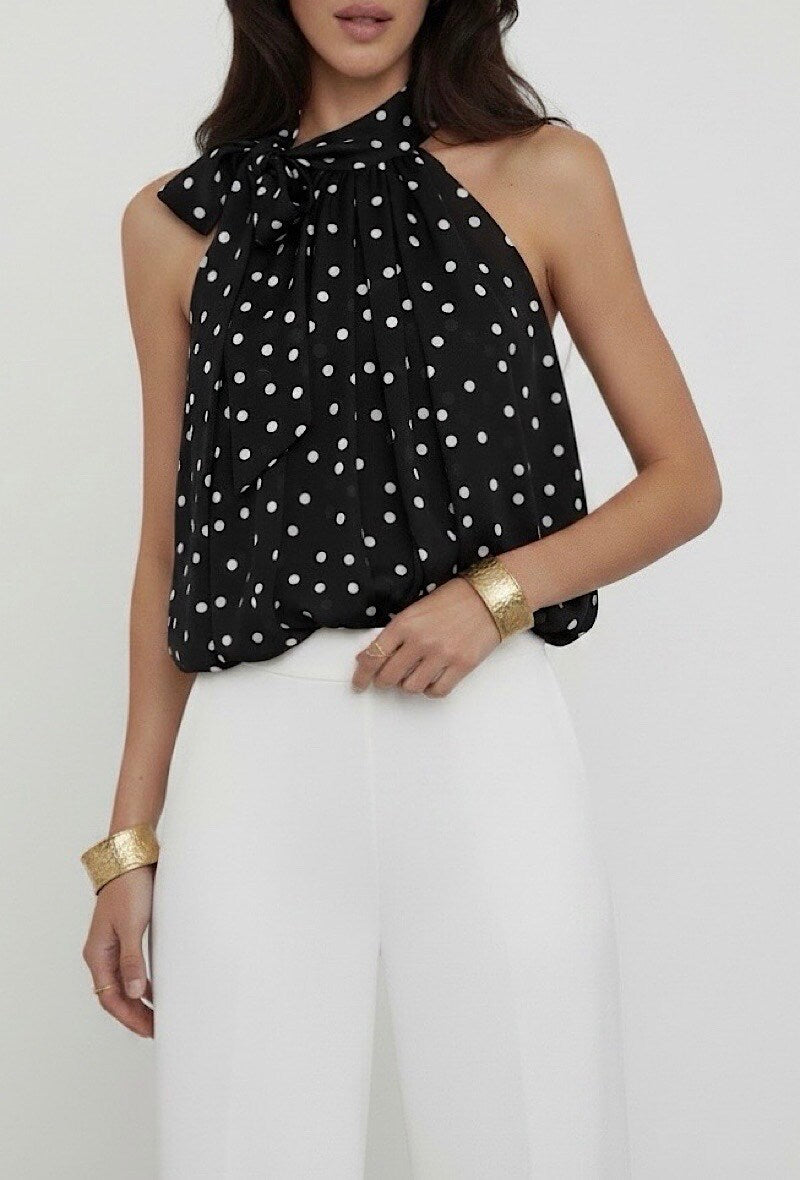 Top a Pois con Scollatura all'Americana