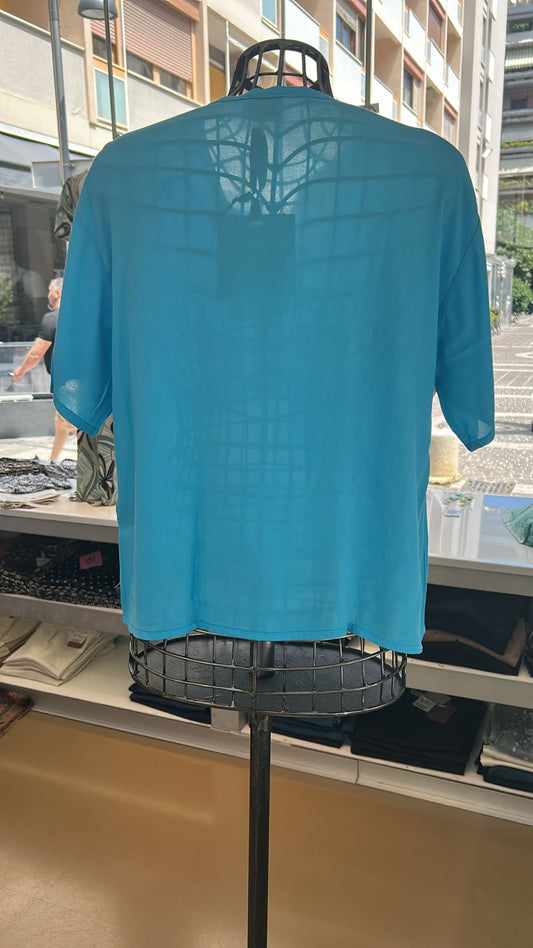 Blusa Essenziale in Misto Viscosa e Rayon - Rosa, Turchese