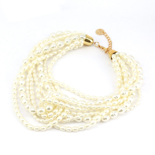 Collana a girocollo con giri di perle legati insieme