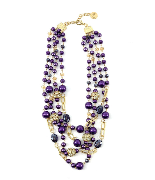 Collana a quattro fili con perle e strass