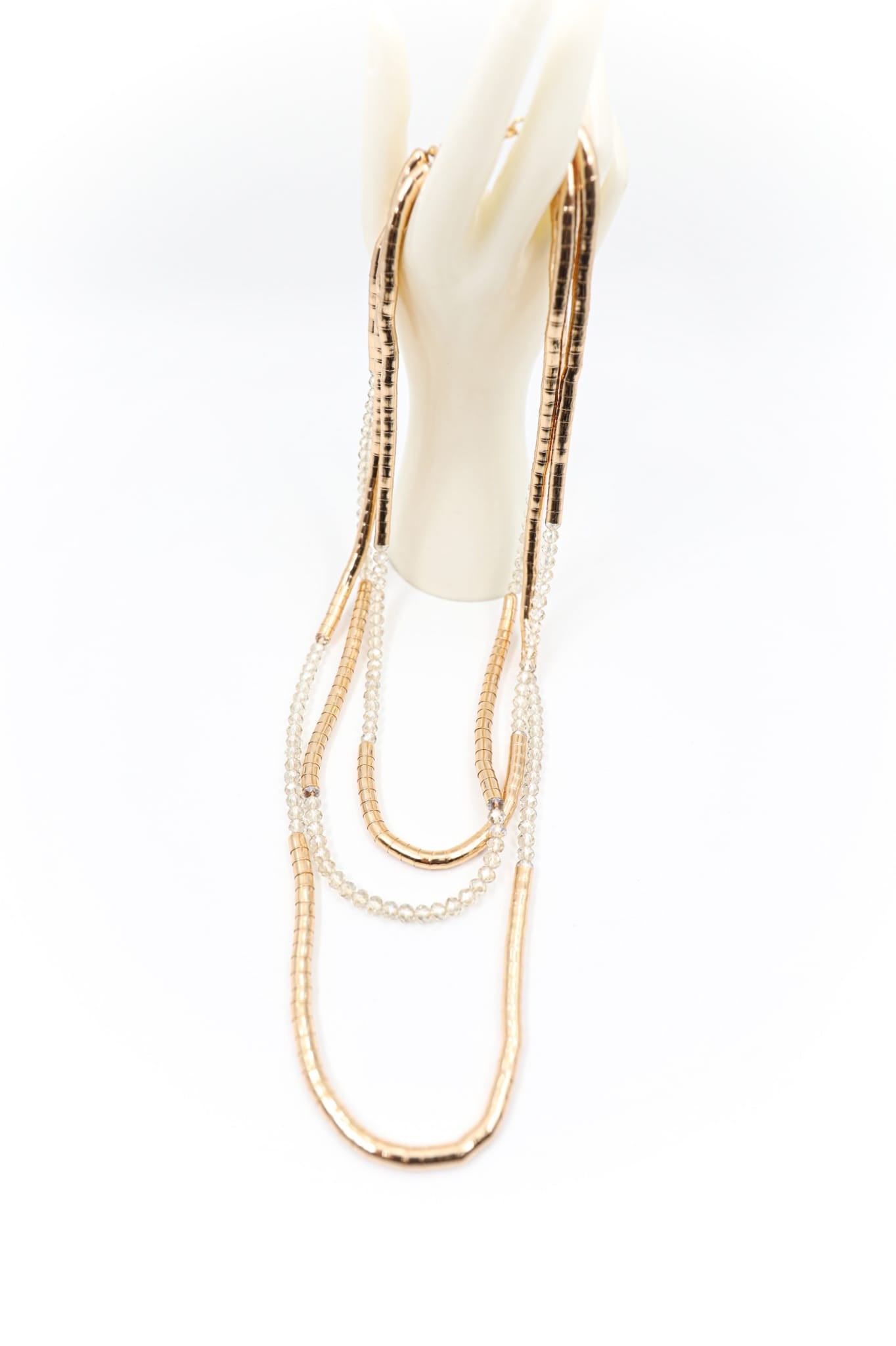 Collana Lunga a Più Fili in Bronzo e Cristallo - Trasparente, Blu o Bronzo/Grigio