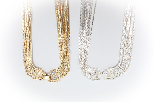Collana a Catena Multi-Filo con Strass. DORATA o ARGENTATA