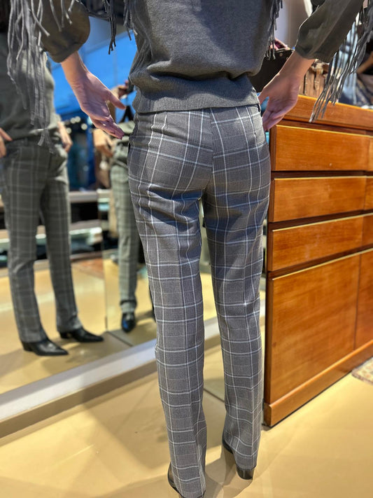 Pantalone Slim Fit Stampa Galles: Comfort e Stile Sartoriale - Grigio con quadro celeste