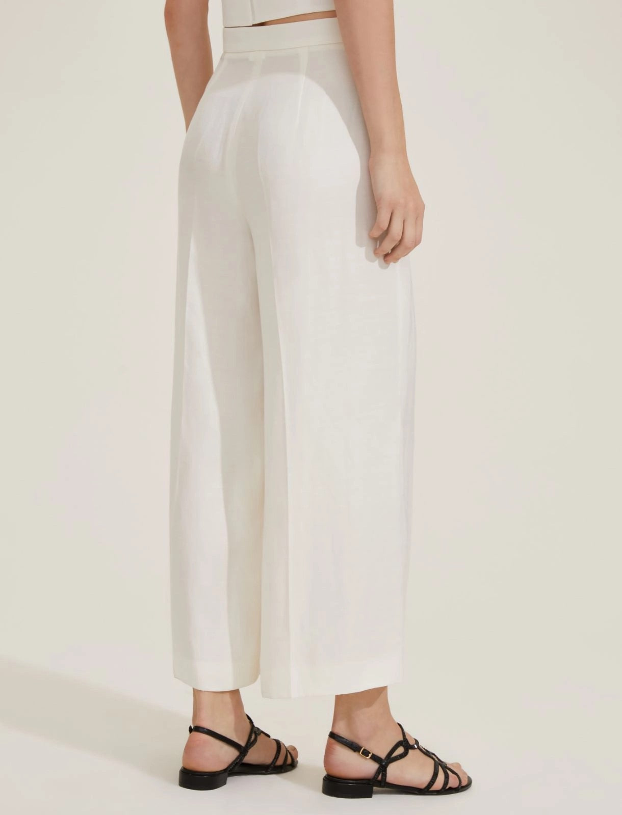 Pantaloni alla caviglia in lino e viscosa