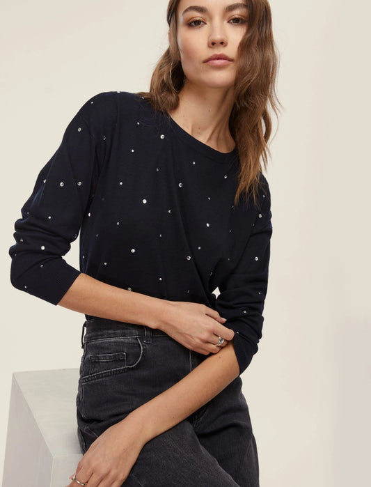 Maglia a girocollo con cristalli - Nera, grigia o ciclamino