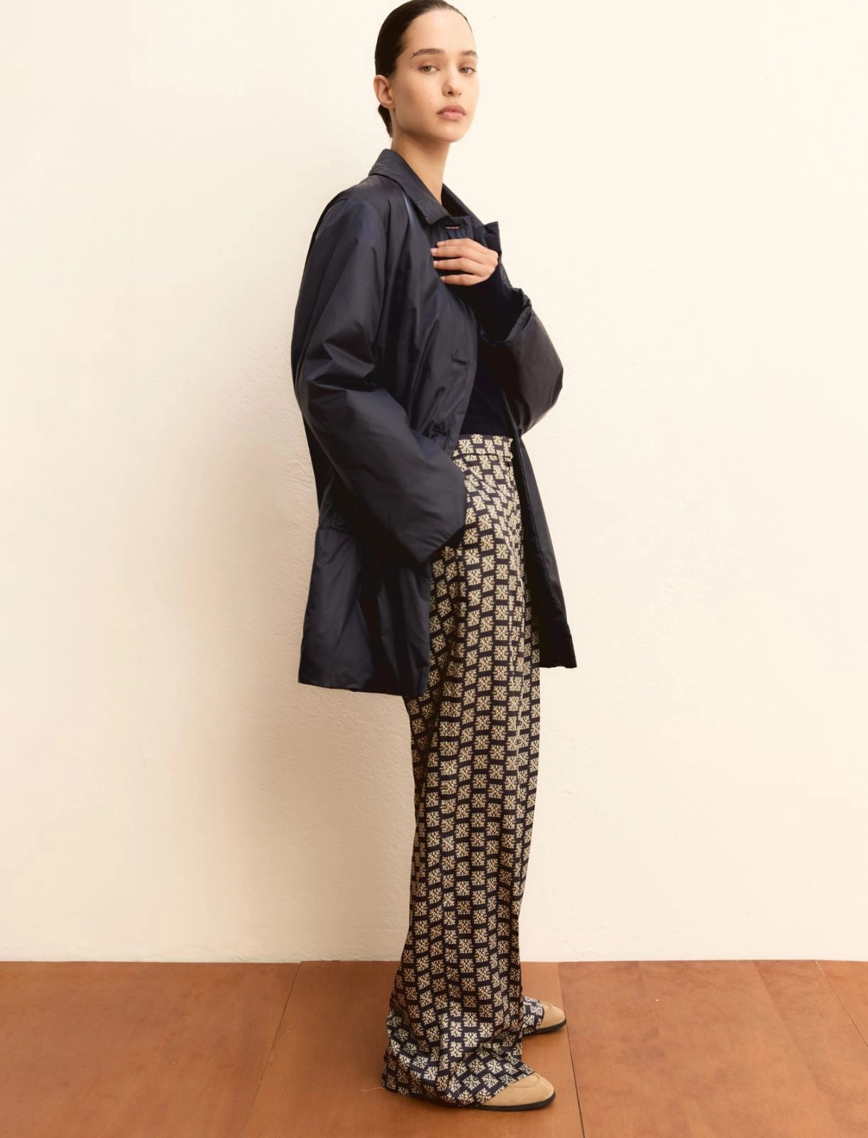 Pantalone in twill stampato blu