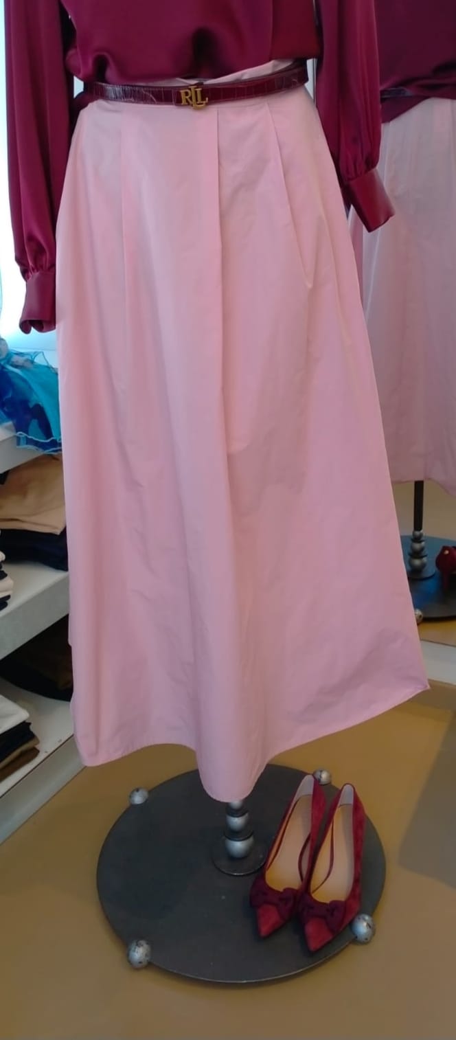 Gonna lunga in taffetà rosa o blu