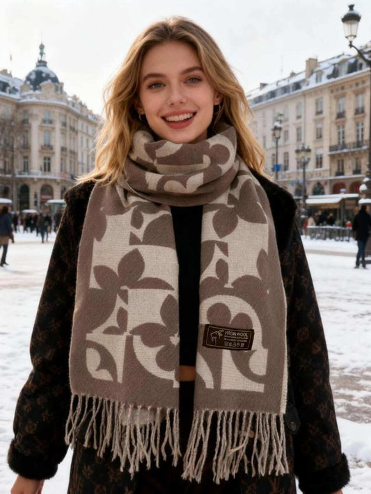 Sciarpa in Stampa Floreale - Grigio o Tortora