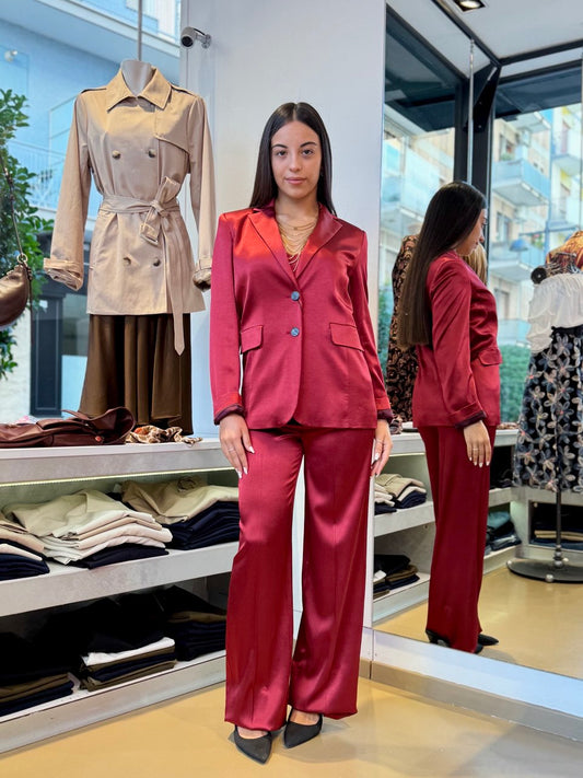 Tailleur pantalone in raso bordeaux - 3 pezzi