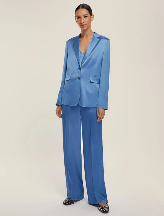 Tailleur pantalone in raso azzurro - 2 pezzi - Giacca e pantalone