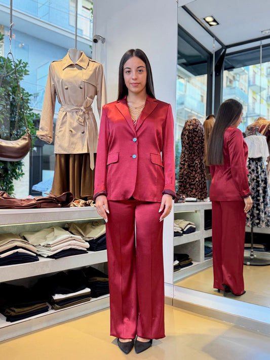 Tailleur pantalone in raso bordeaux - 3 pezzi