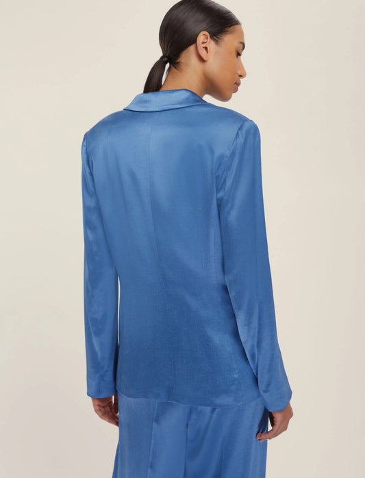 Tailleur pantalone in raso azzurro - 2 pezzi - Giacca e pantalone