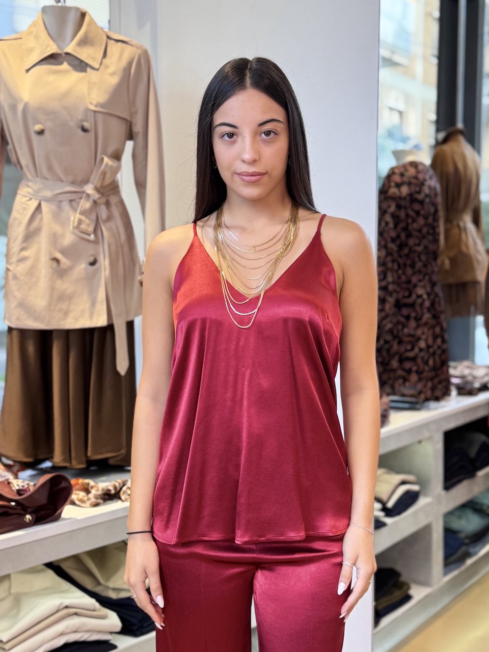 Tailleur pantalone in raso bordeaux - 3 pezzi