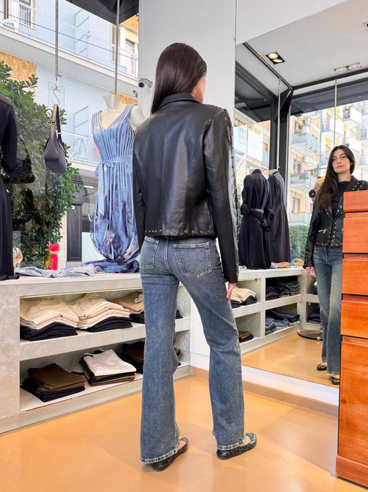 Giacca a Blazer in Pelle Vegana Lavorata con Lacci