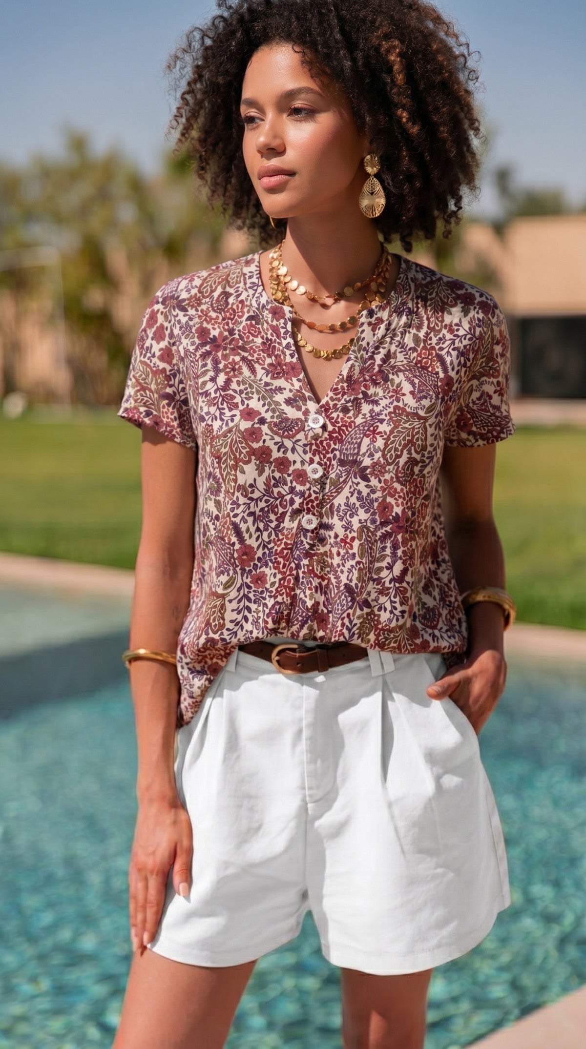 T-Shirt in Jersey Stampato - Verde Militare, Blu, Bordeaux