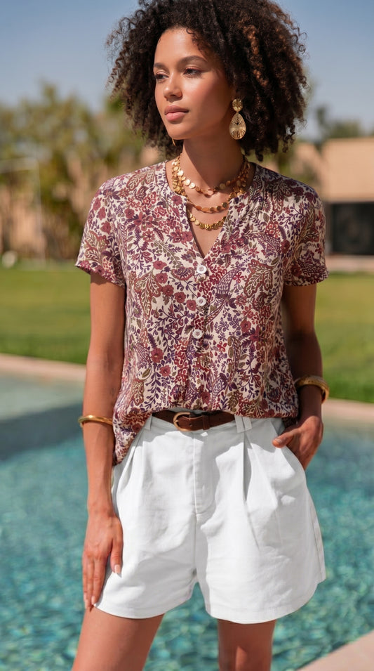 T-Shirt in Jersey Stampato - Blu, Bordeaux