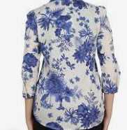 Camicia con stampa floreale blu in mussola di cotone
