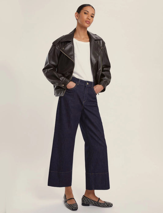 Jeans alla caviglia gamba larga stretch - BLU NOTTE o NERO
