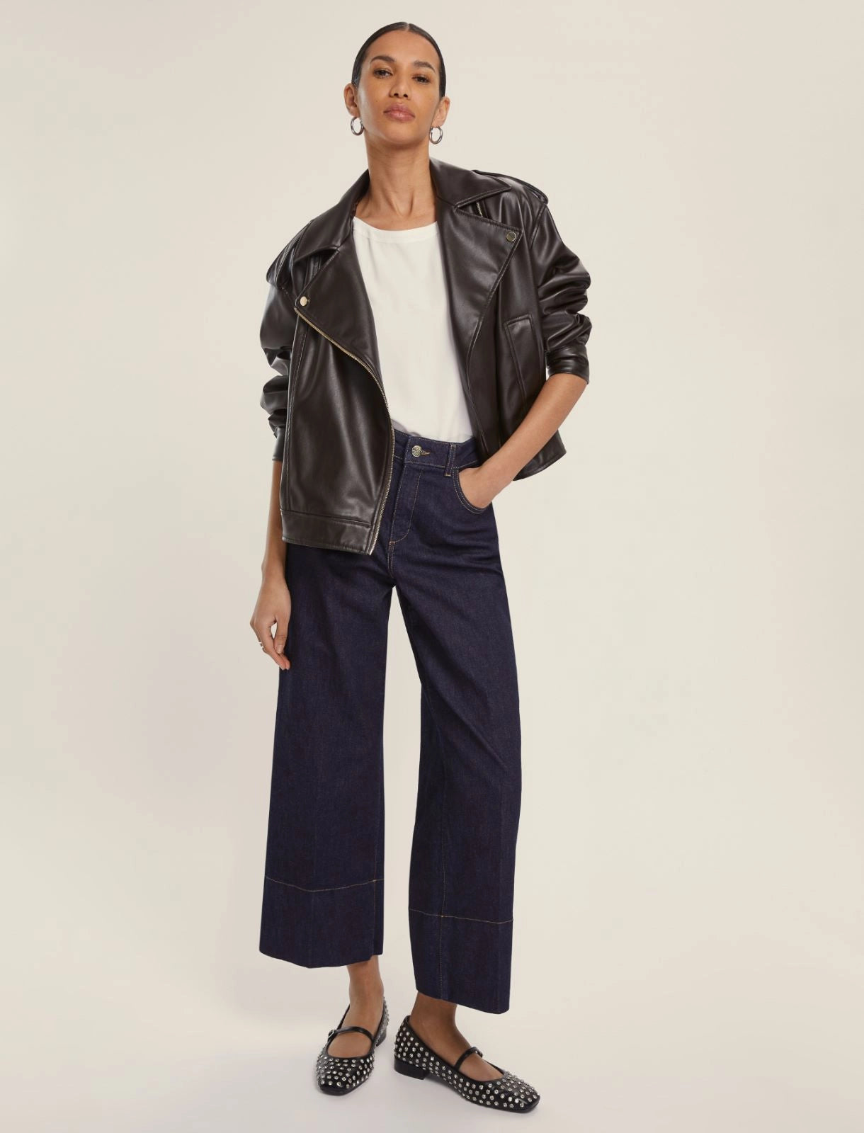 Jeans alla caviglia gamba larga stretch - BLU NOTTE o NERO