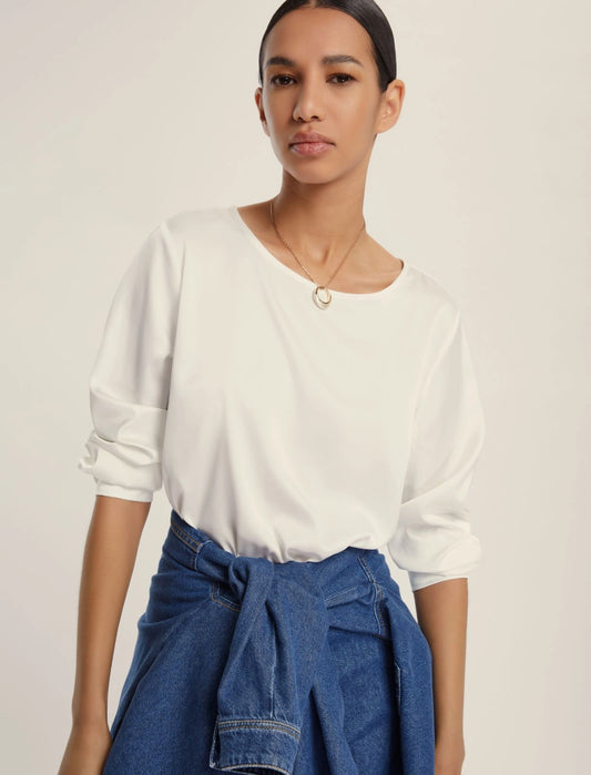 Blusa in raso stretch - Beige, Bianco o Ciclamino