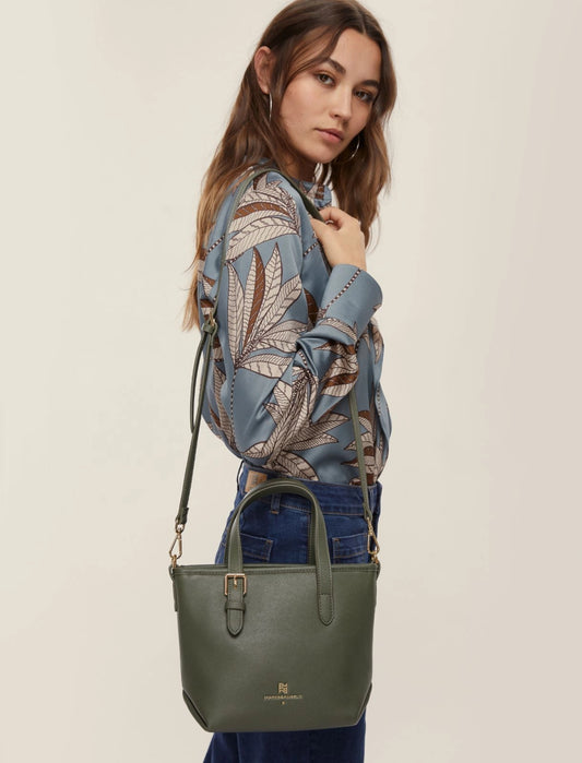 Borsetta a due manici con tracolla. Beige, verde militare o nera