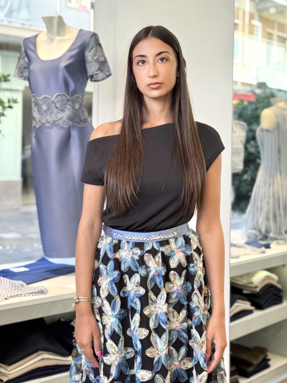 Gonna in Tulle con Fiori Applicati