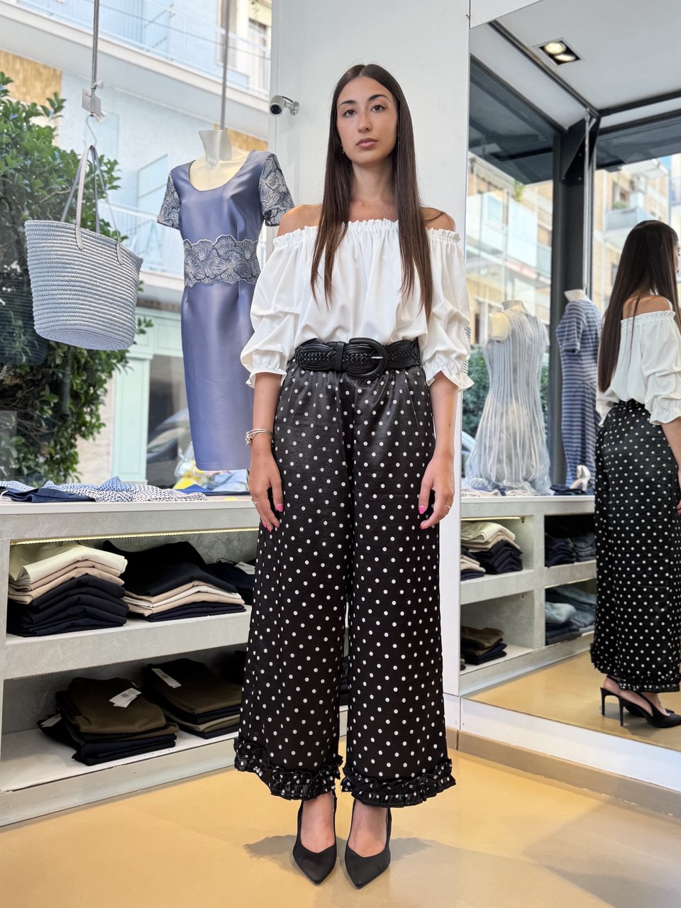 Pantaloni a Vita Alta con Pois