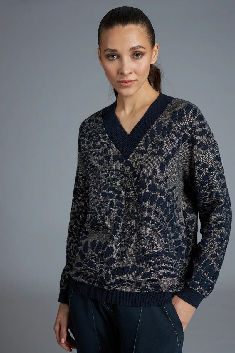 Maglia jacquard blu e oro