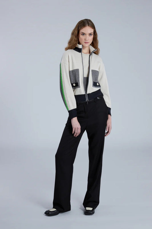 Blouson in maglia bianco, grigio, nero e verde