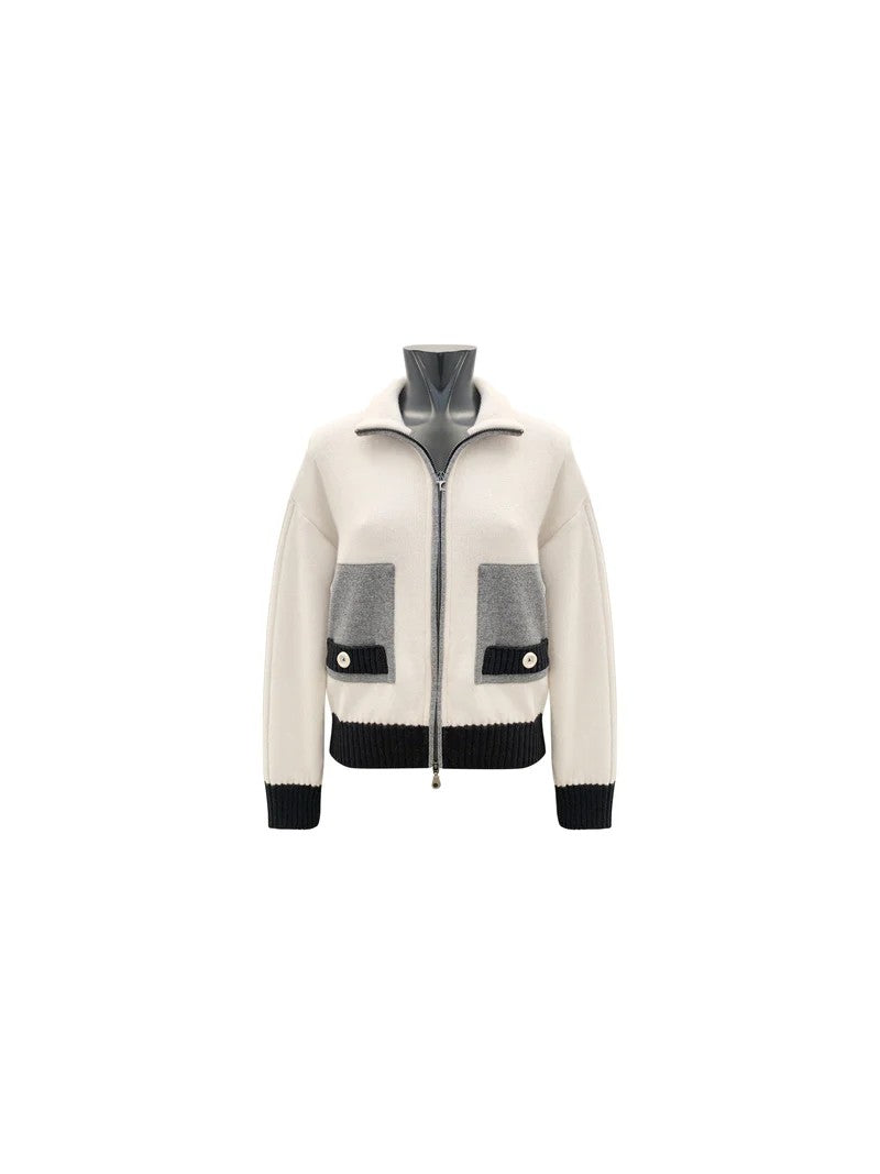 Blouson in maglia bianco, grigio, nero e verde