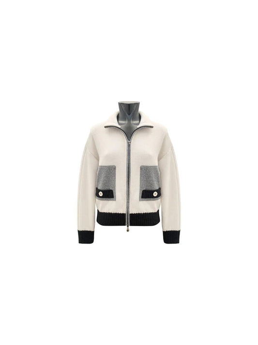 Blouson in maglia bianco, grigio, nero e verde