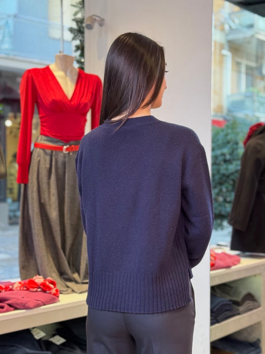 Maglia Blu a girocollo in misto lana