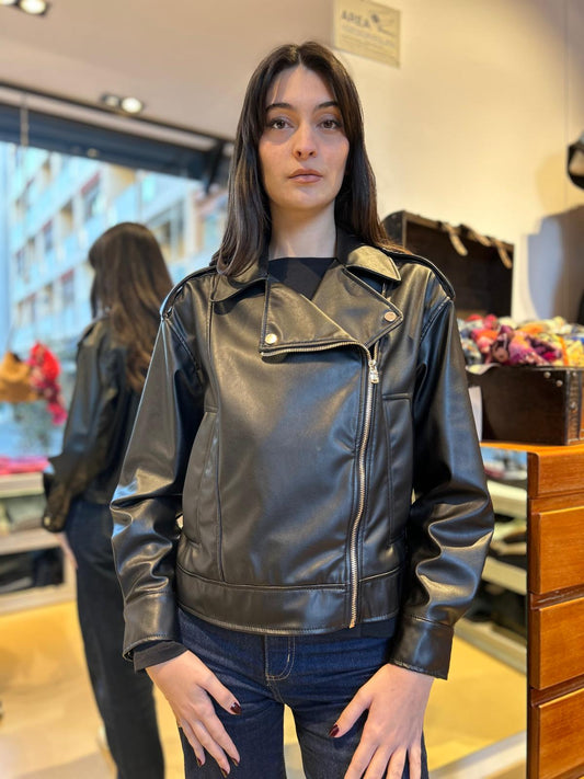 Giacca Biker Oversize in Pelle Vegana - Nera o Bordeaux