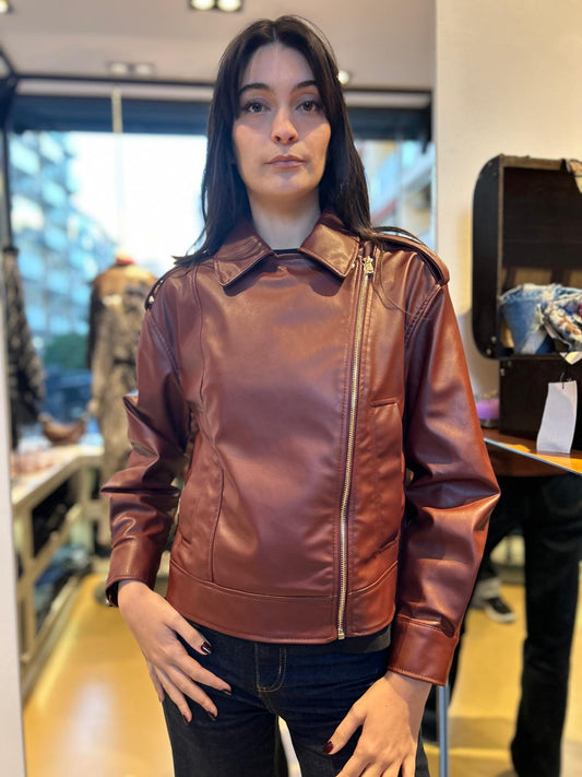 Giacca Biker Oversize in Pelle Vegana - Nera o Bordeaux