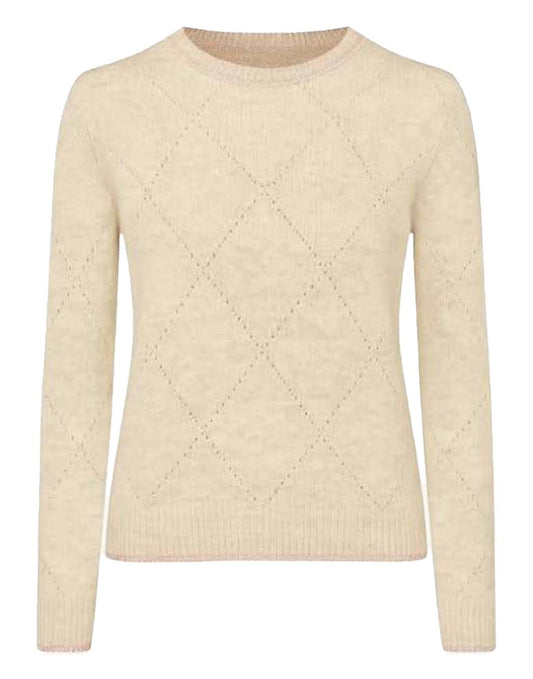 Maglia a girocollo con motivo a traforo - Grigio o cammello chiaro