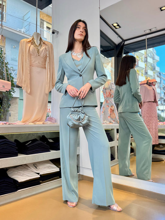 Tailleur pantalone in cady verde giada