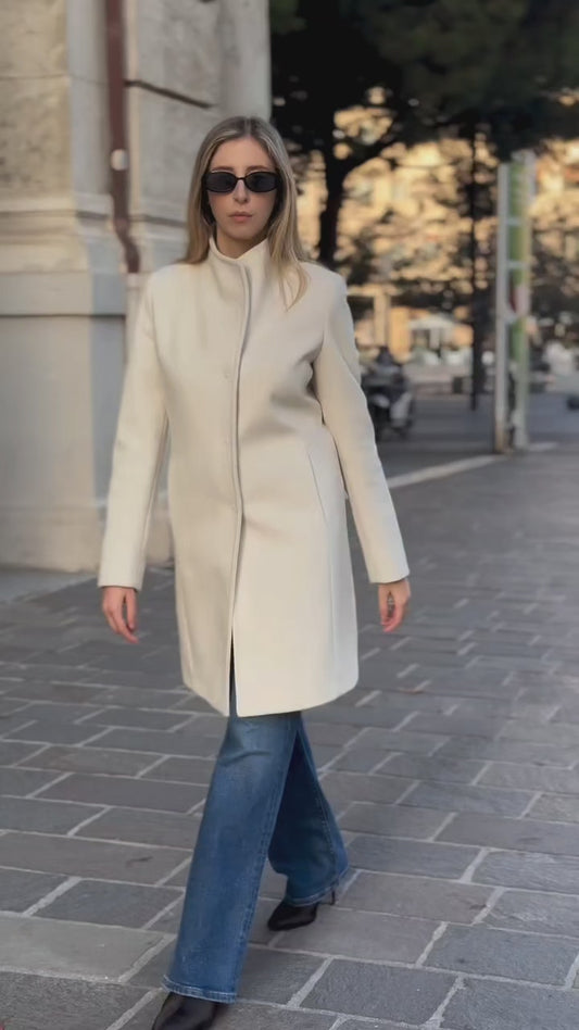 Cappotto monopetto in tessuto spigato
