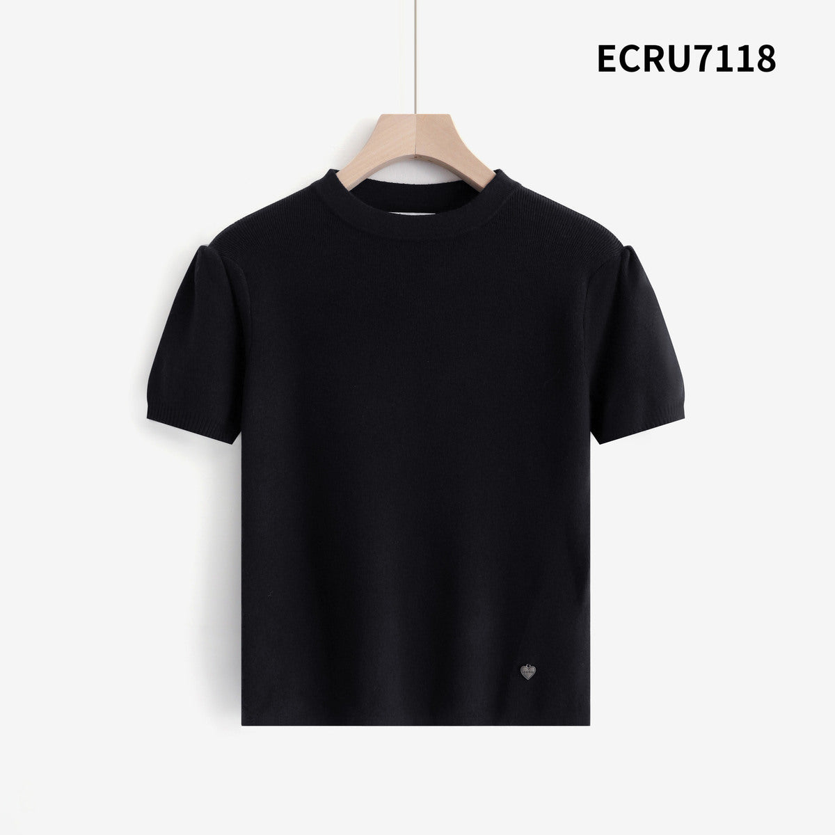 Maglia Aderente a maniche Corte con Maniche a Sbuffo - Nera, Marrone, Bordeaux