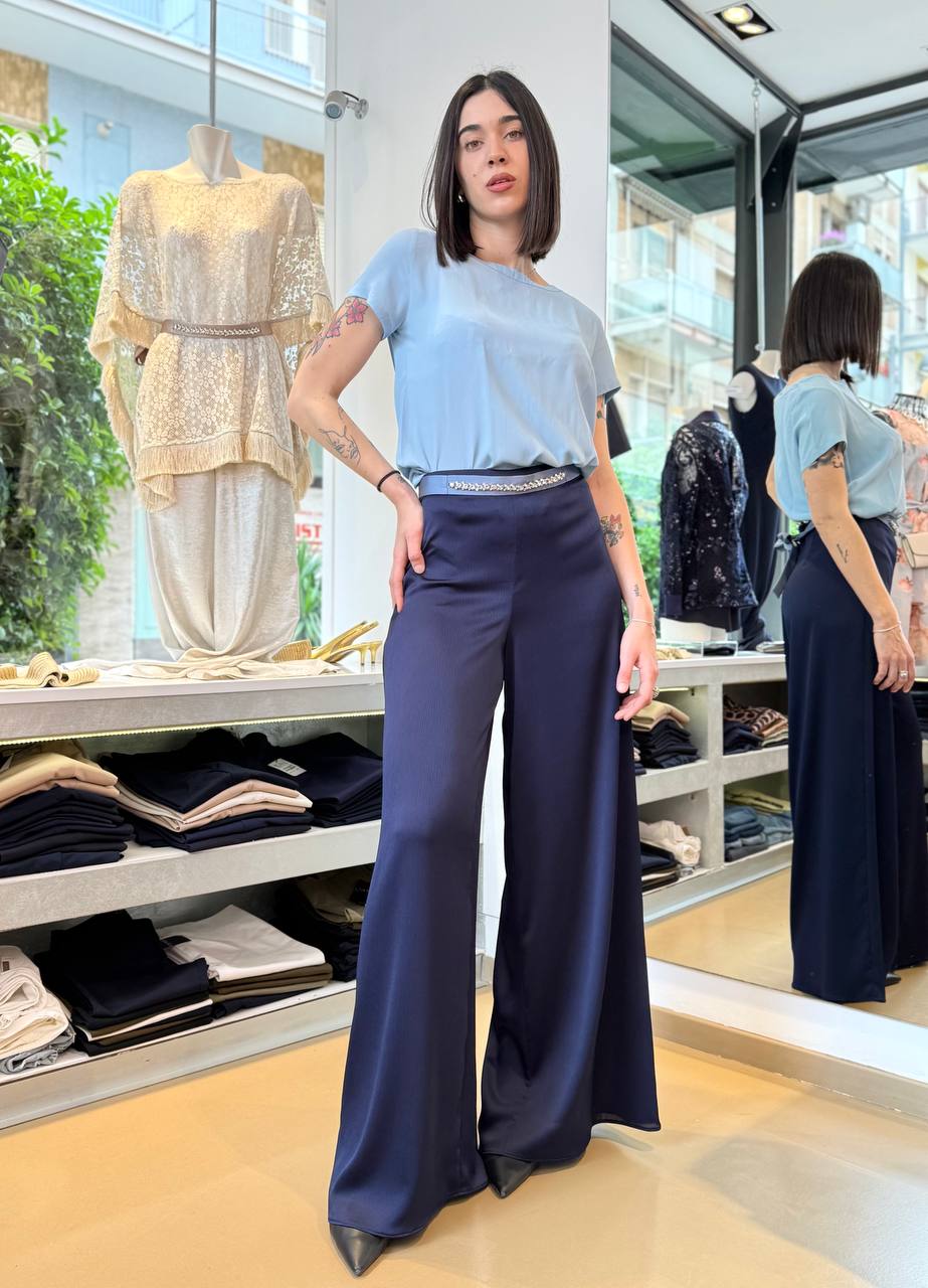 Pantaloni a Palazzo in Crêpe Lucido